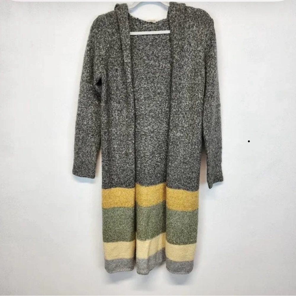 Hem & Thread Striped Long Lined Hooded Cardigan Size L Multicolor Soft Knit